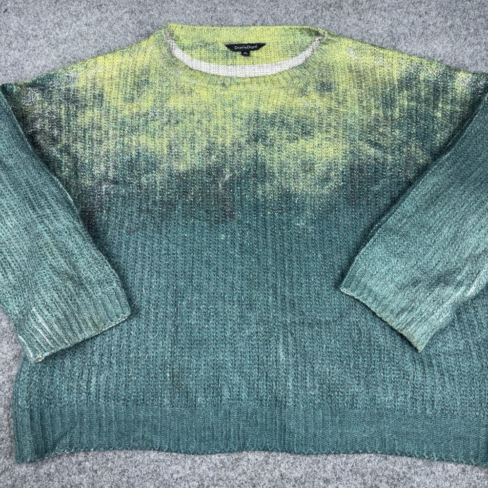 Davi & Dani Ombre Knit Sweater Women's 3XL Green Blue Crew Neck Cozy Pullover